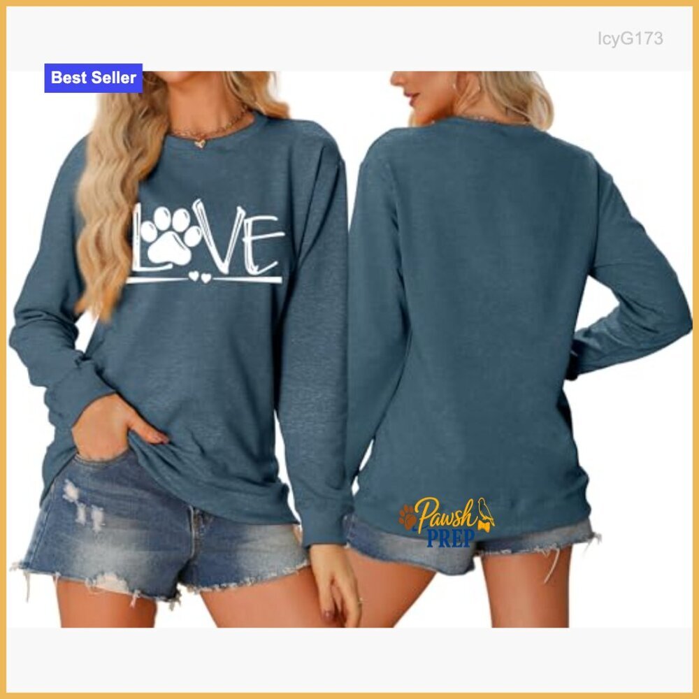 Dog Mom Crewneck Sweatshirt Paw Print Graphic Casual Pullover Long Sleeve - Picture 4 of 7